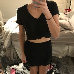 Black corduroy skirt with tie